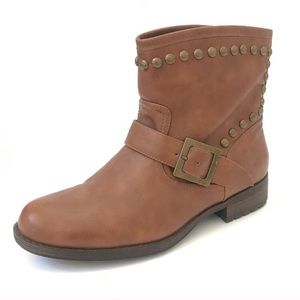Cognac brown Studded Moto Bootie